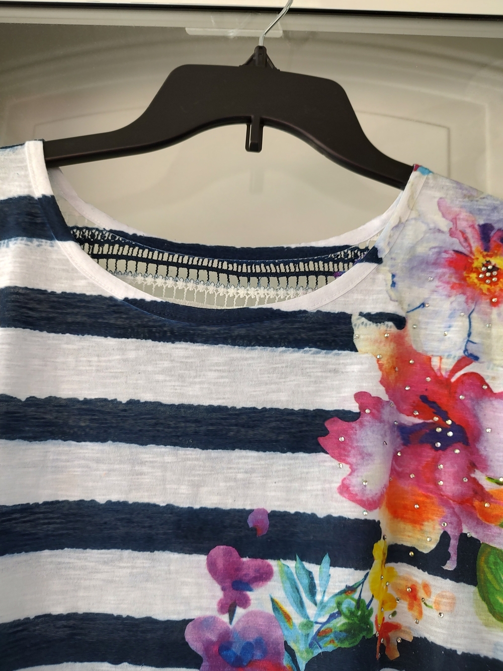 Striped Navy & White Floral Tie-Hem Top - Picture 3 of 7